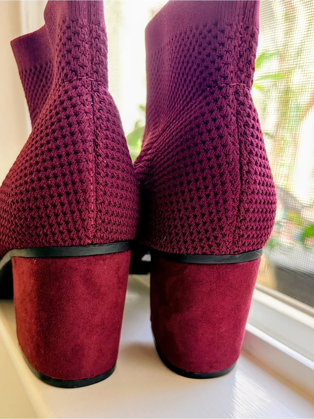 Seven Dials Burgundy Knit Block Heel Ankle Boots